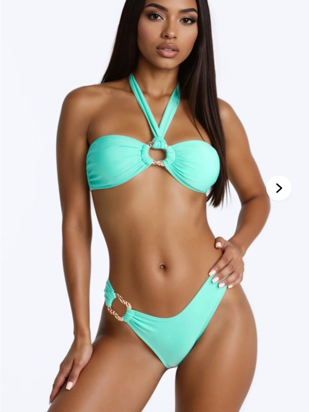 Strap Halter Ring Bikini Set in Aqua Sz XL nwt